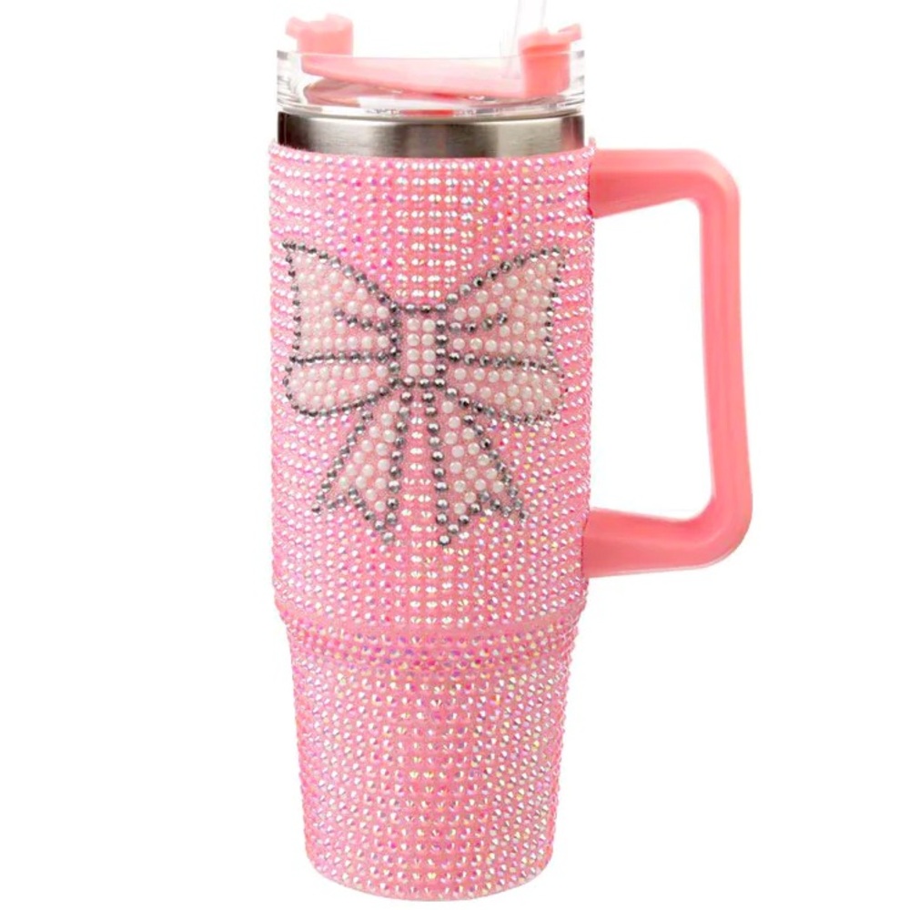 Pink Bow Bling Rhinestone Glam Diamond Tumbler Stainless Steel 40oz Cup